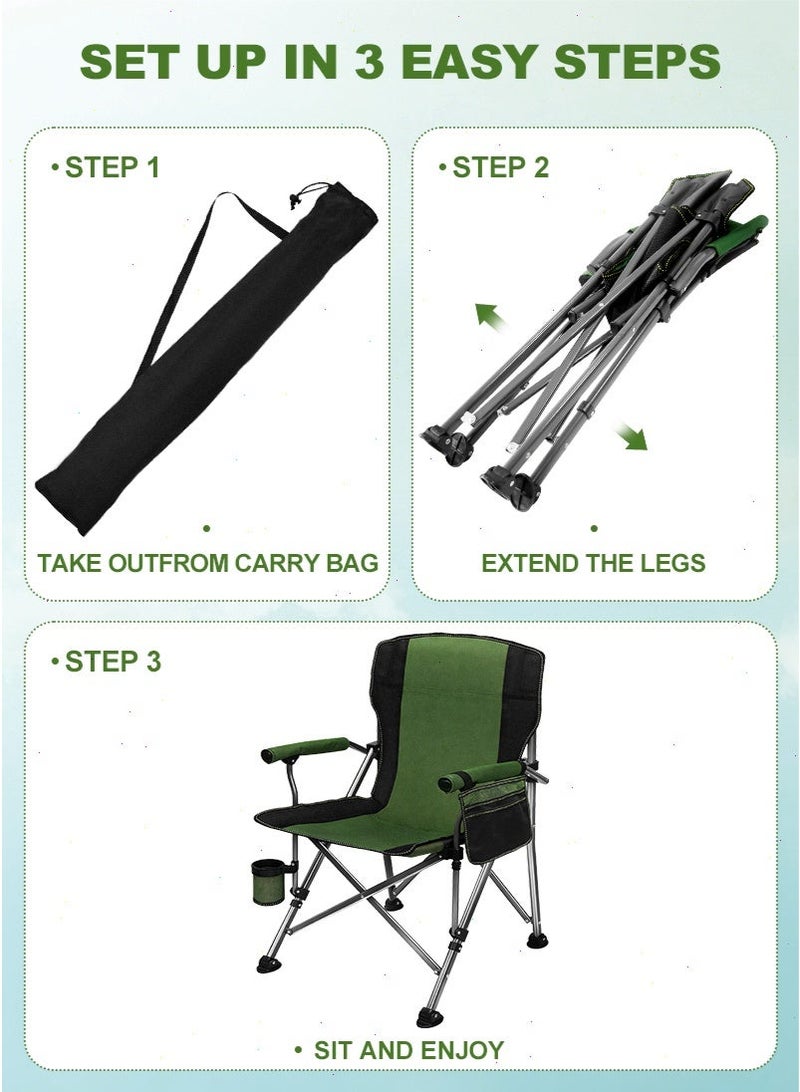 mierting Folding Camping Chair Outdoor Highback Camping Chair with 180KG Capacity Steel Frame, Portable & Heavy Duty with Cup Holder and Carry Bag, Lawn Chair for Picnic, Beach, Travel - Image 3